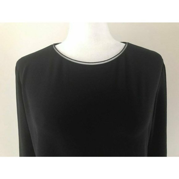 JOSEPH RIBKOFF Long Sleeve Top Blouse Size 16 Black Nylon Trim Neck and Cuffs - Picture 2 of 7